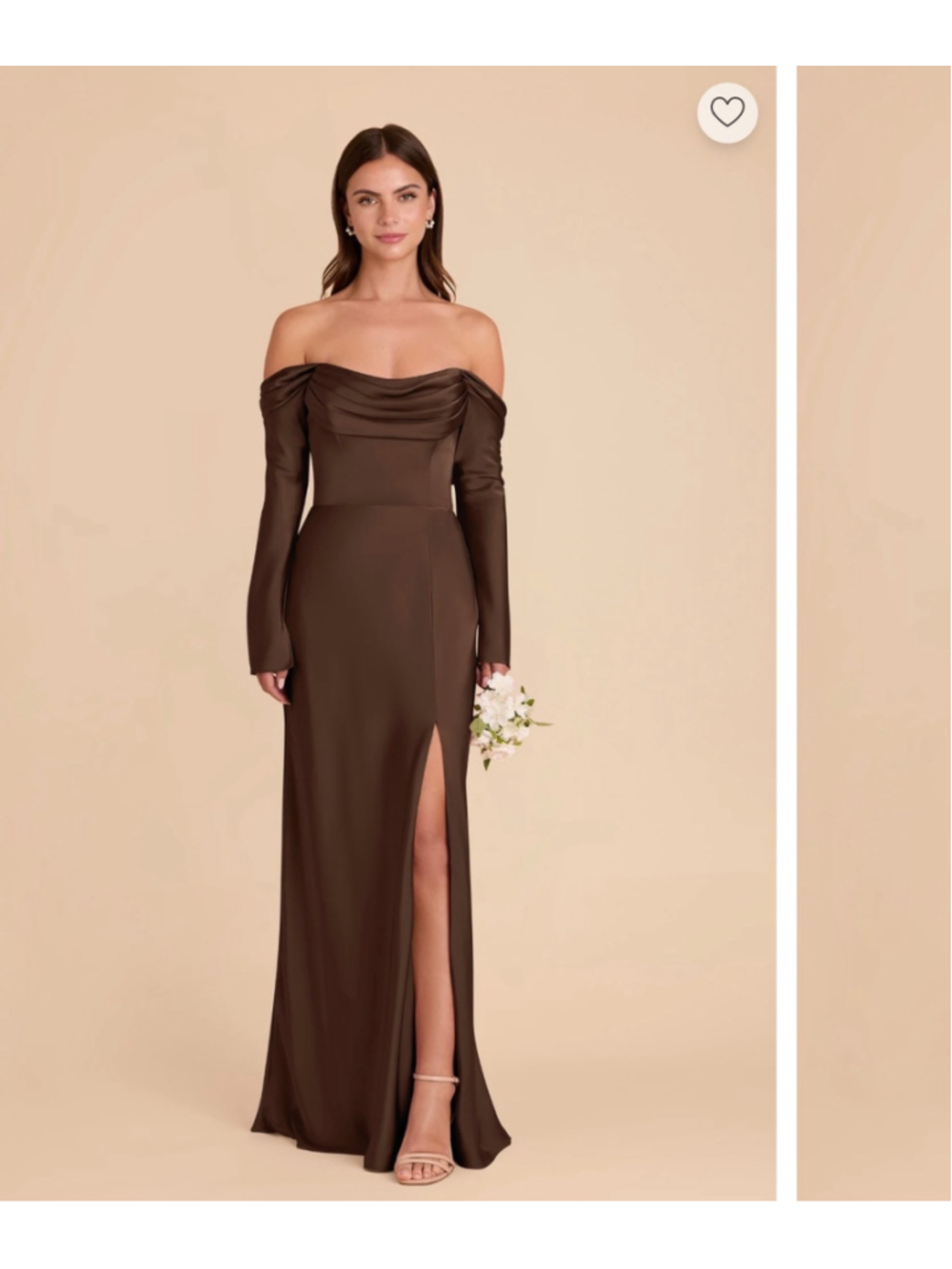 Birdy Grey Maya Matte Espresso Brown Maxi Dress Size XS Off-Shoulder Satin